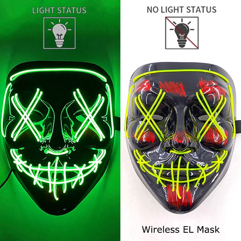 Wireless Halloween Neon LED Purge Mask