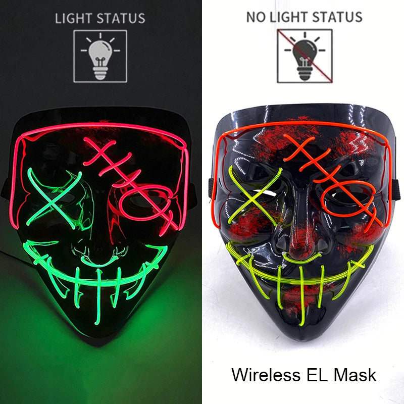 Wireless Halloween Neon LED Purge Mask