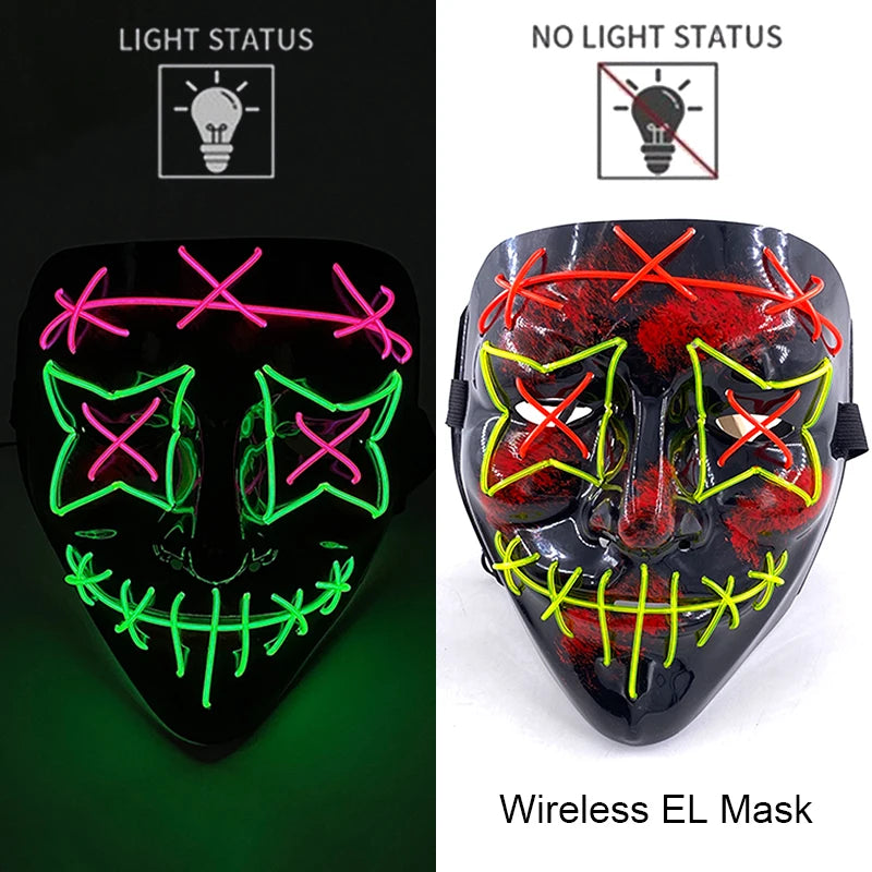Wireless Halloween Neon LED Purge Mask