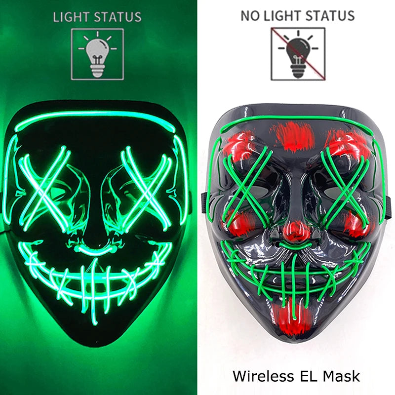 Wireless Halloween Neon LED Purge Mask