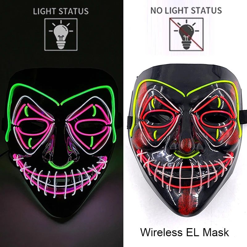 Wireless Halloween Neon LED Purge Mask